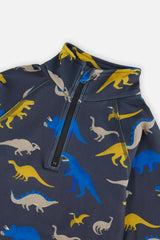 Two Piece Thermal Underwear Grey and Blue Dinosaur Print