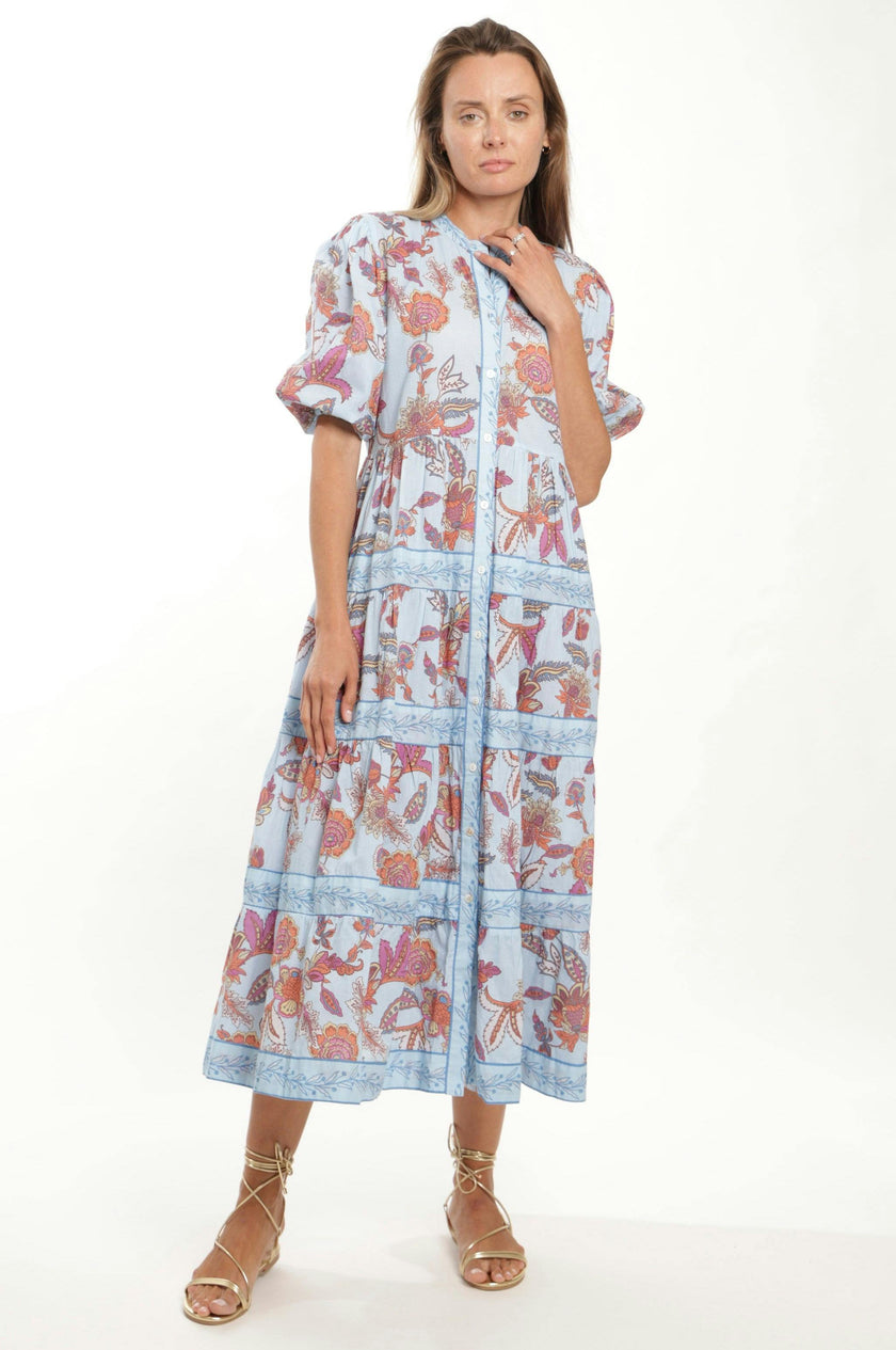 Milena Dress in Blue Botanical