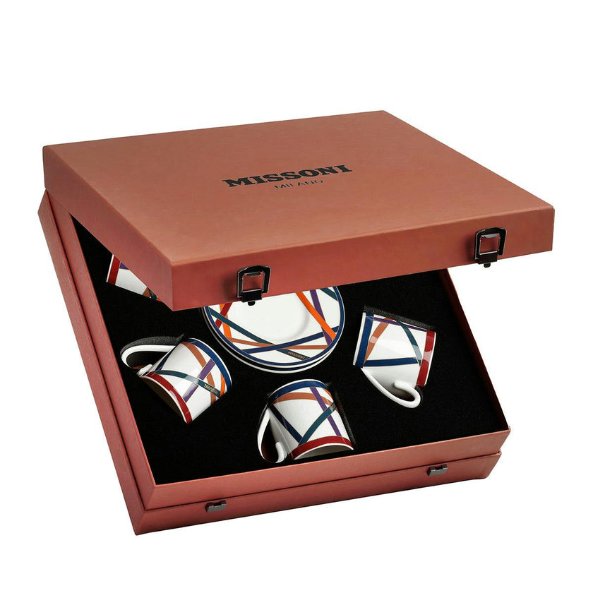 Coffee Cup & Saucer NASTRI Set of 6 in Luxury Box Multicolor diam. 2.3", H 2.5", Cap. 4 oz, Saucer diam. 4.75"