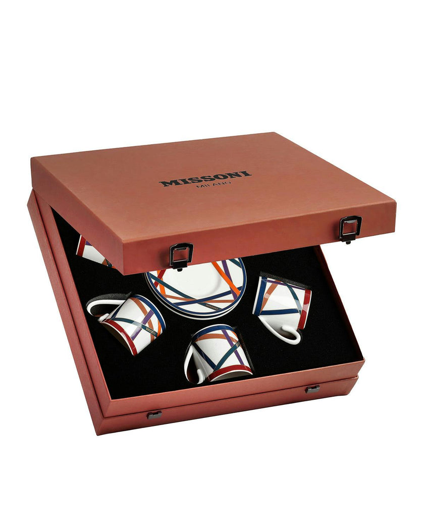 Coffee Cup & Saucer NASTRI Set of 6 in Luxury Box Multicolor diam. 2.3", H 2.5", Cap. 4 oz, Saucer diam. 4.75"