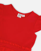 Bi-Material Dress Red