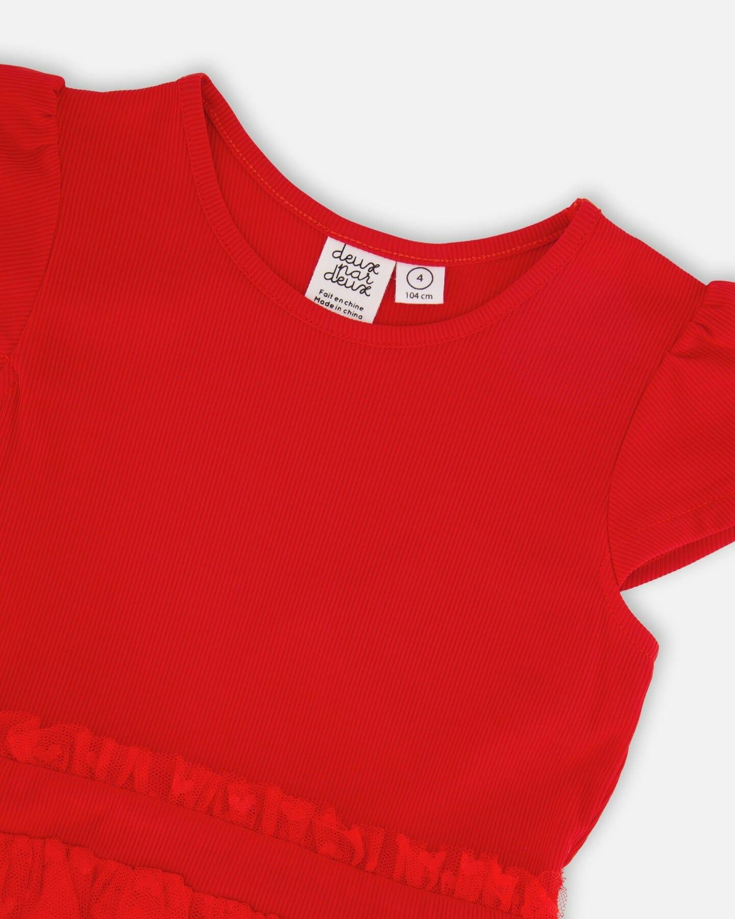 Bi-Material Dress Red