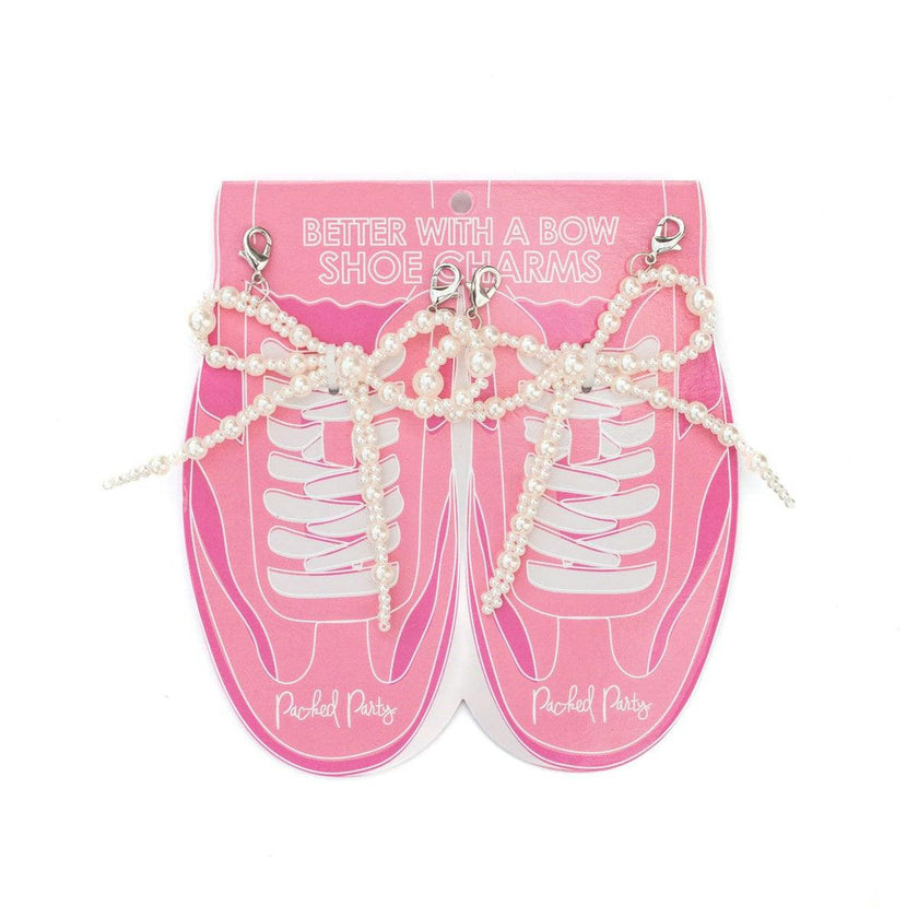 Packed Party Better with a Bow White Pearl Shoe Charms - Faux Pearl-Studded Bow Shoe Charms with Lobster Clips for Sneakers, 2.75x3.3 Inch