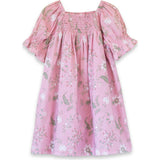 Girls Olivia Dress with Smocking | Pink and Green Fern