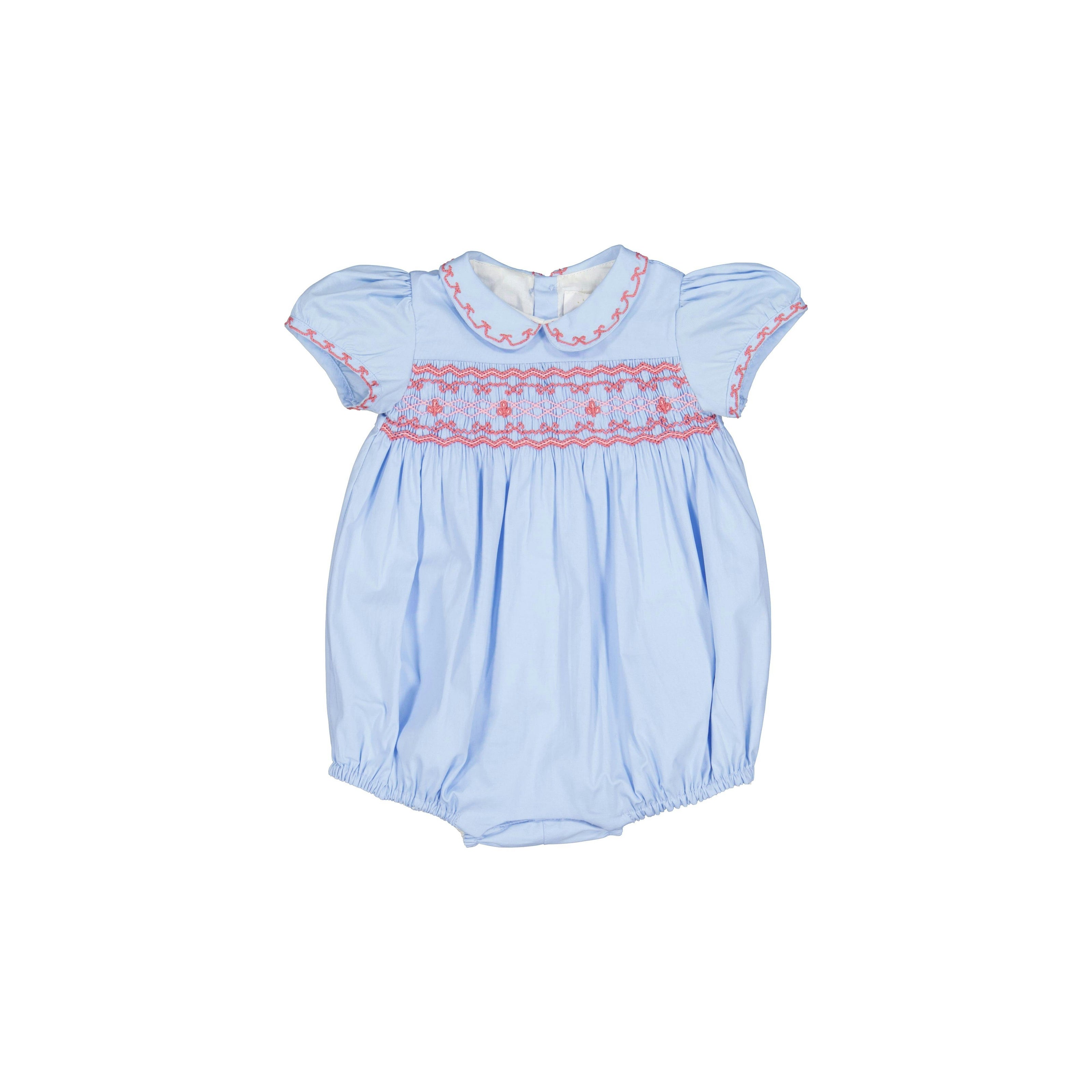 Princess Charlotte Sky Blue Smocked Baby Romper