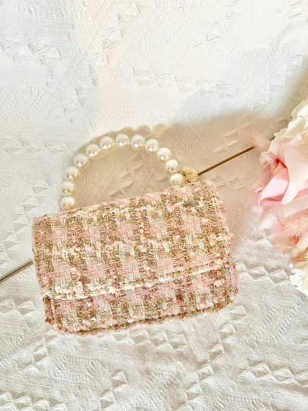 Tweed Vintage Beige Pink City Purse