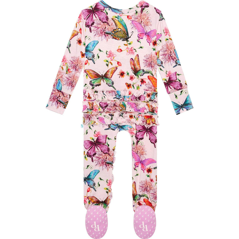 Watercolor Butterfly Footie Ruffled Zippered One Piece