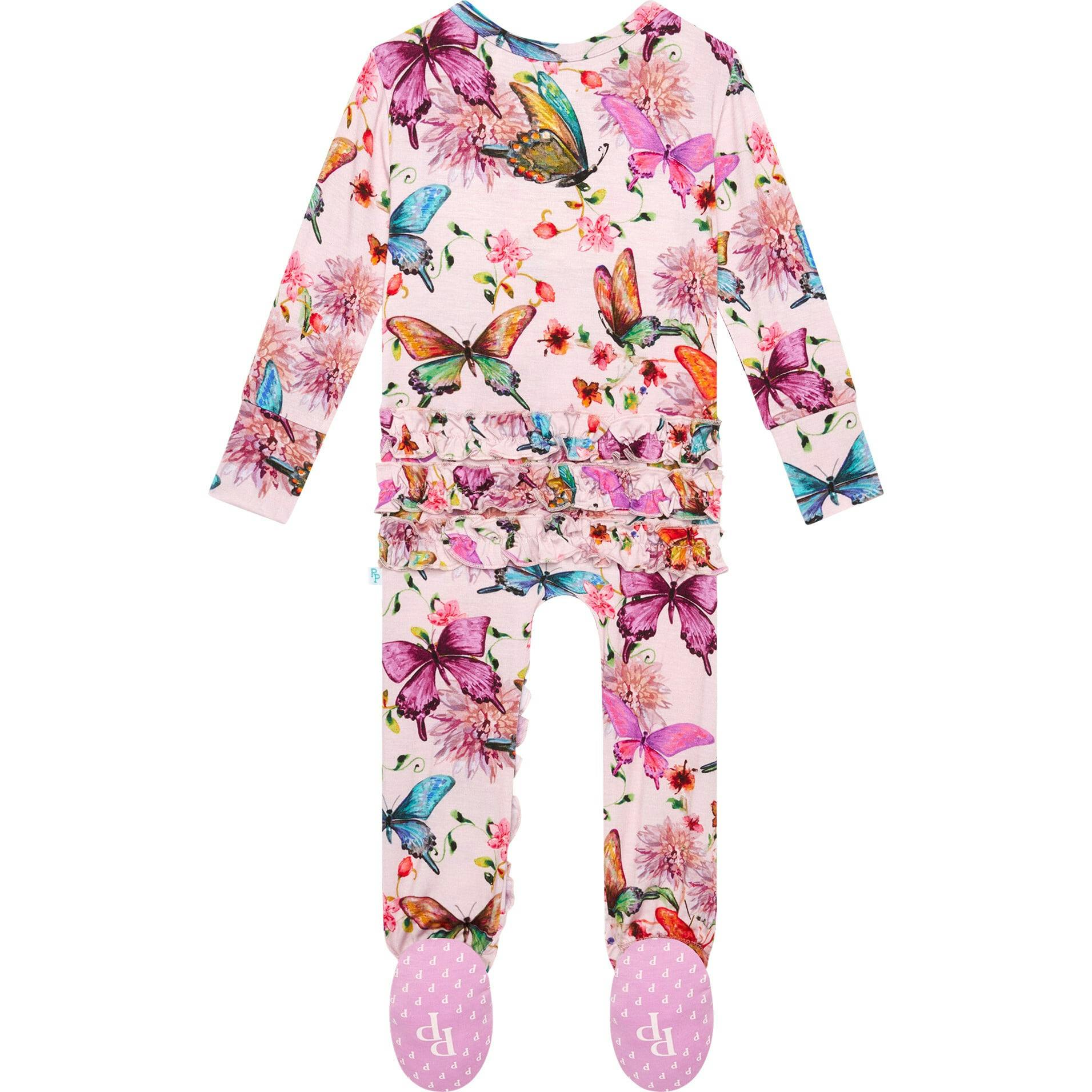 Watercolor Butterfly Footie Ruffled Zippered One Piece
