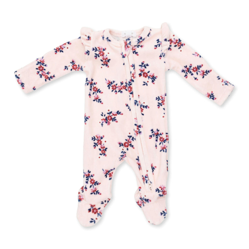 Nora Floral Velour - 2 Way Ruffle Sleeve Zipper Footie