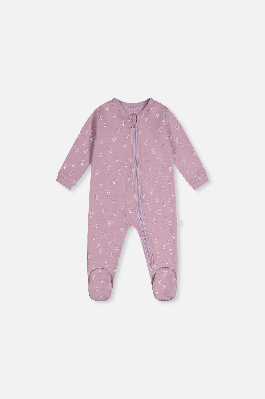 Baby Organic Cotton One Piece Pajama Purple Floral Print