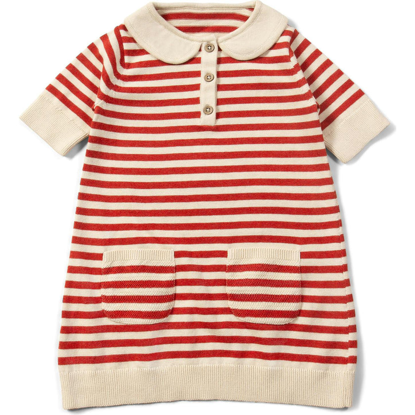 Nautical Red Striped Knitted Collar Dress, Red