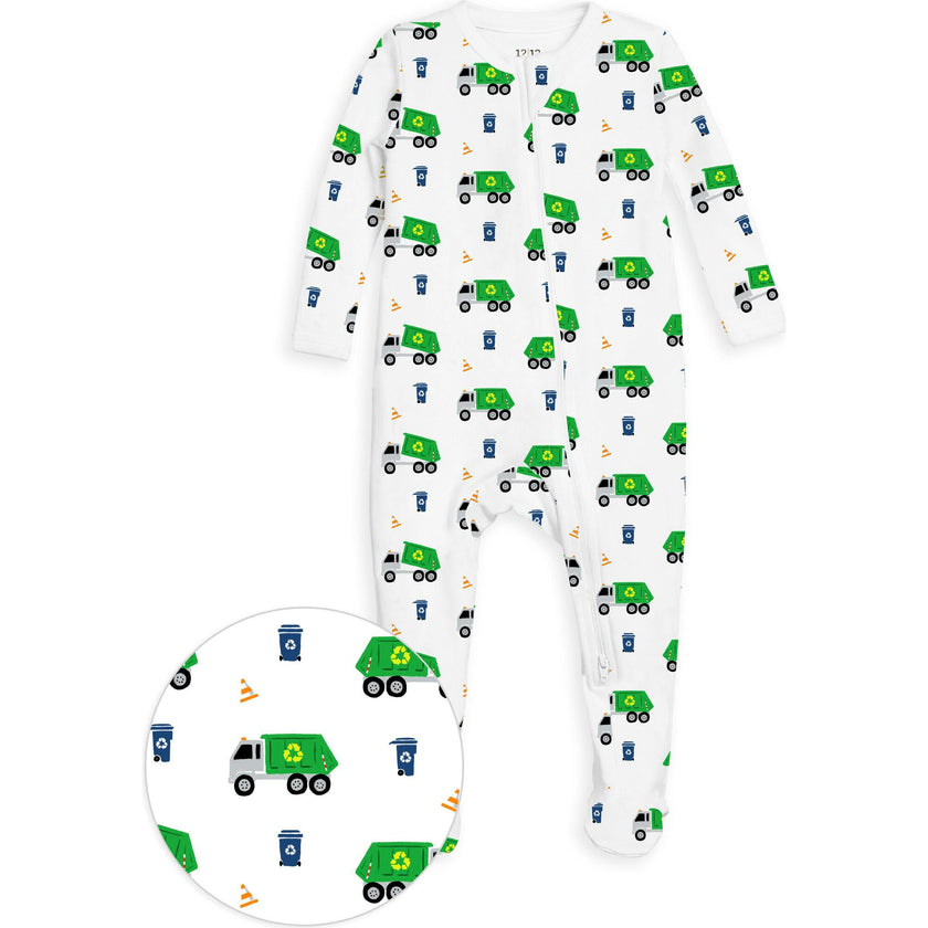The Organic Zipper Footie [Recycling Trucks]