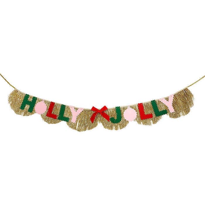 Holly Jolly Gold Fringe Banner (Reusable Holiday Garland)