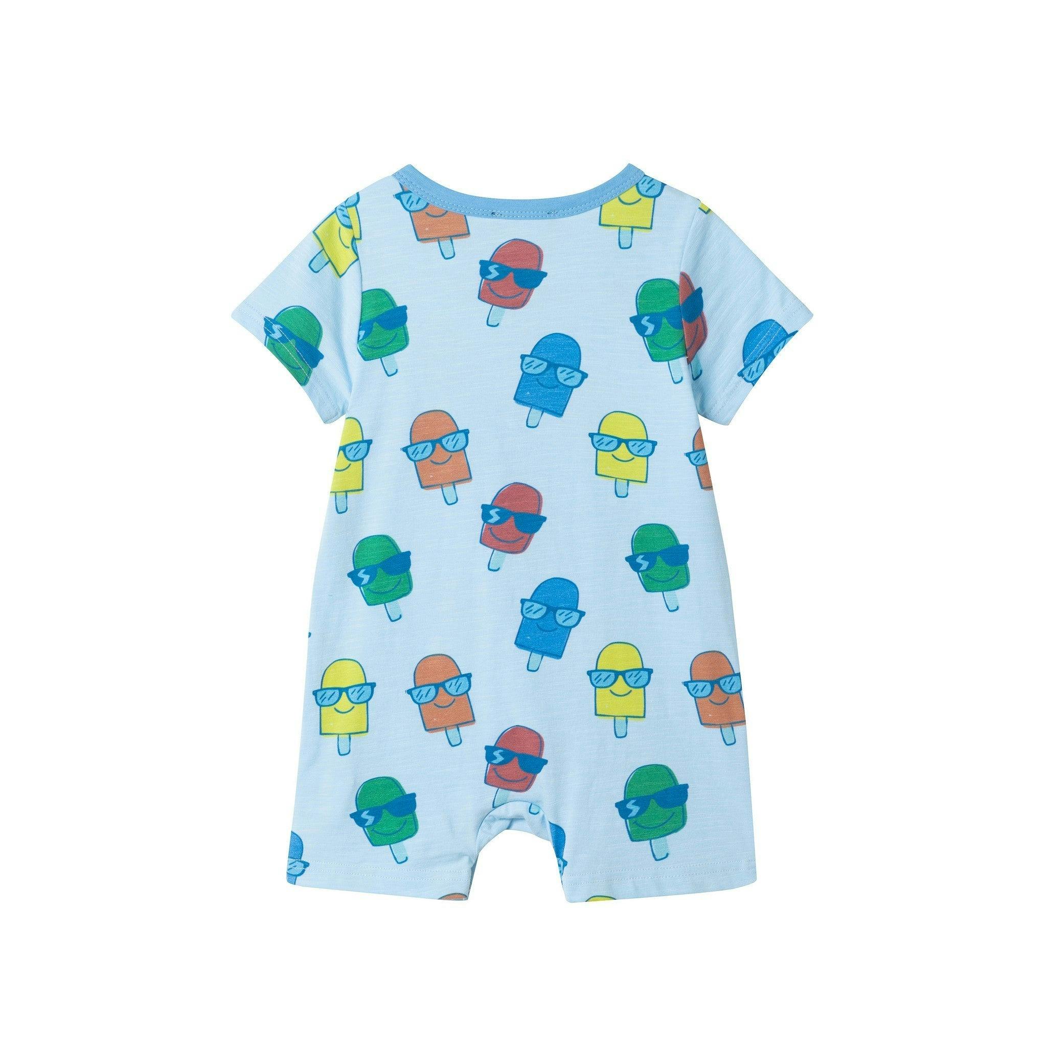 Infant Boys Henley Romper & Bib Set | Blue Ice-Pops
