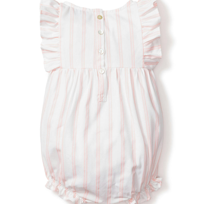 Baby's Twill Stripe Ruffled Romper in Pink and White Stripe