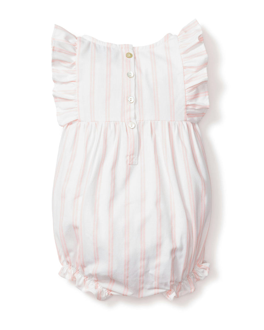 Baby's Twill Stripe Ruffled Romper in Pink and White Stripe