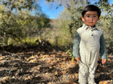 ARLINGTON Cream Body/Green Stripe Arms Polo Romper