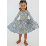 3/4 Sleeve Twirl Dress in Periwinkle Meadow