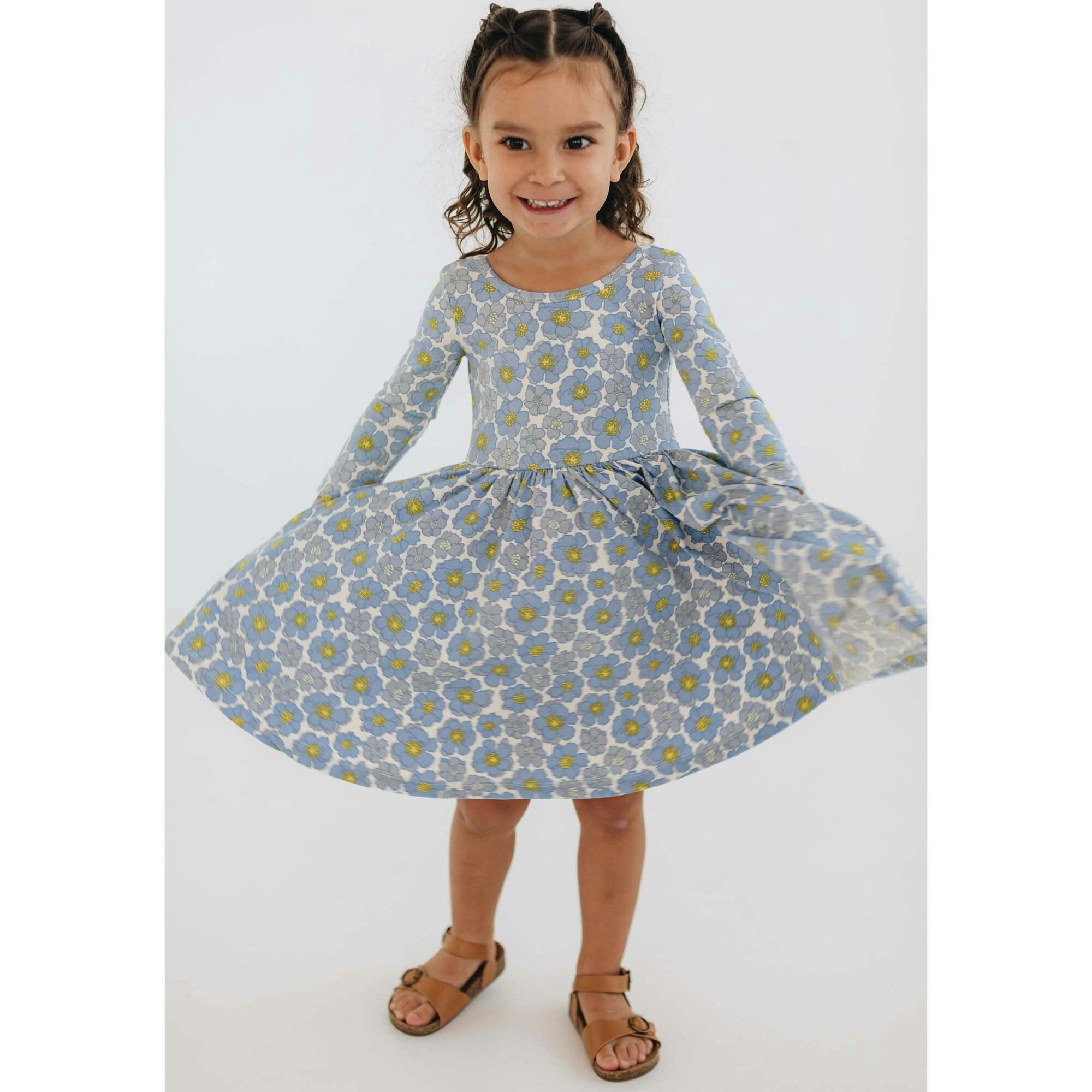 3/4 Sleeve Twirl Dress in Periwinkle Meadow