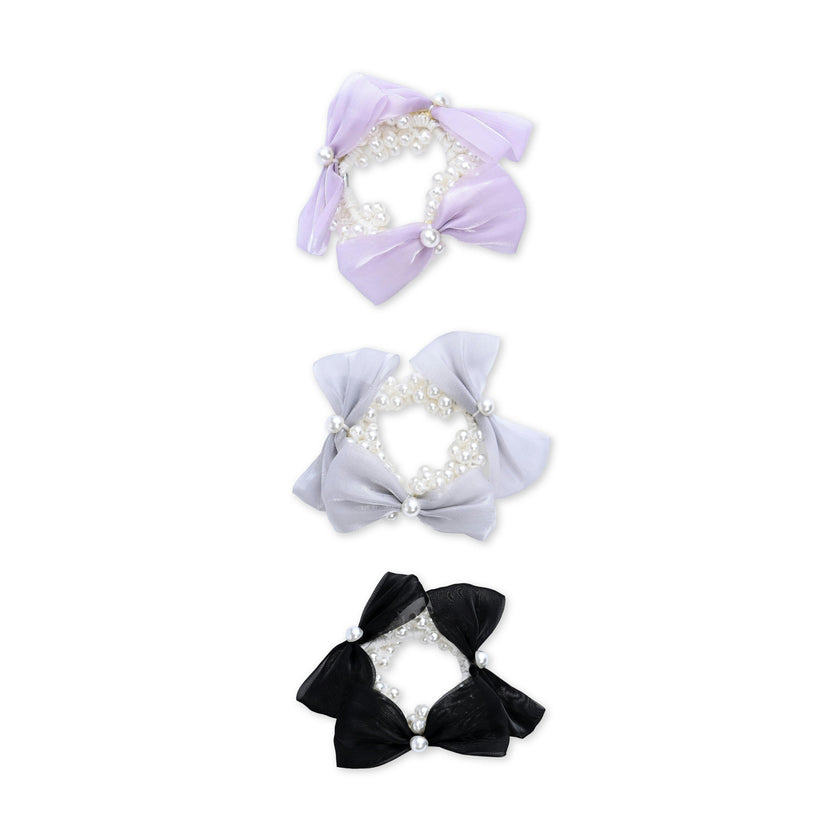 Pearl Bow Scrunchie Set
