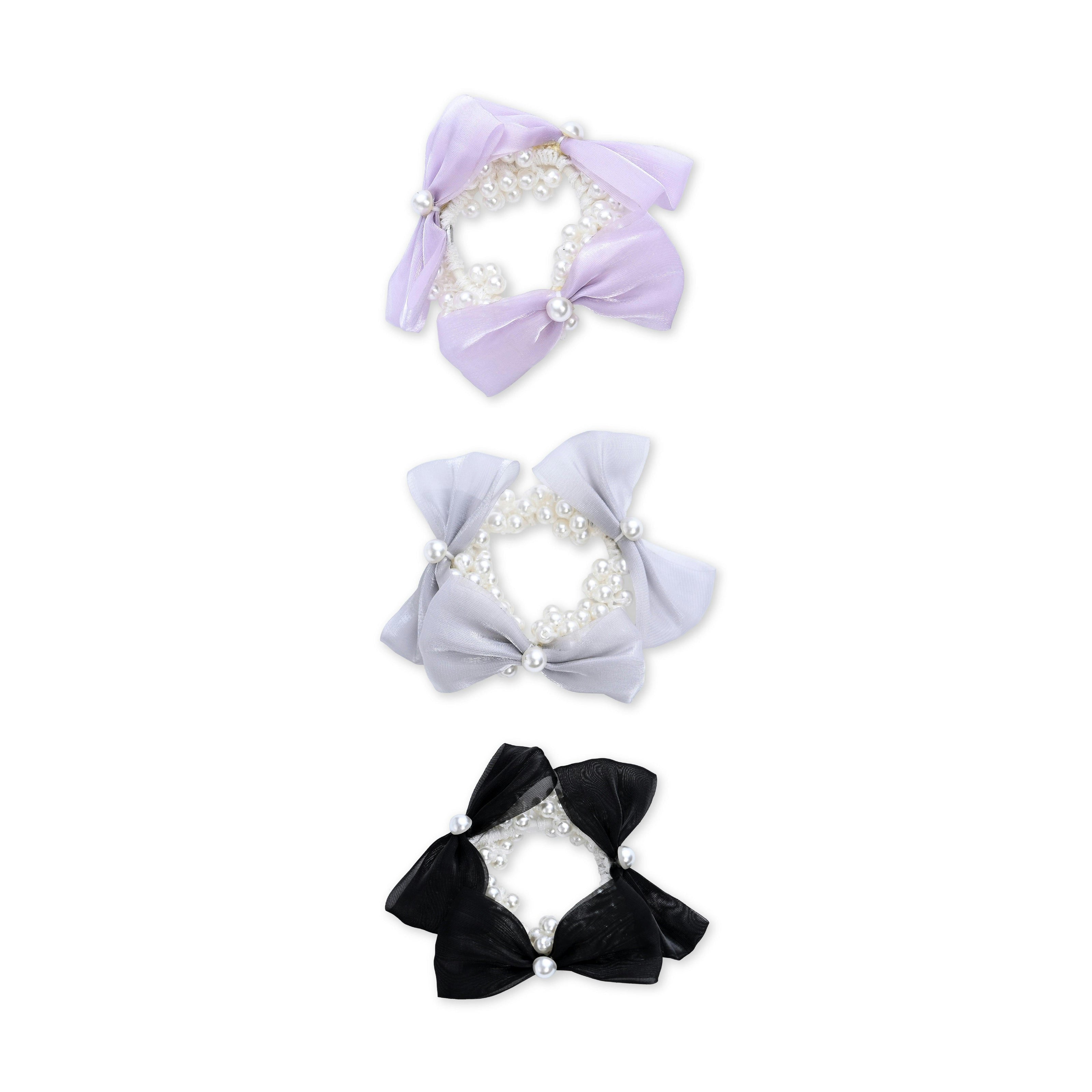 Pearl Bow Scrunchie Set