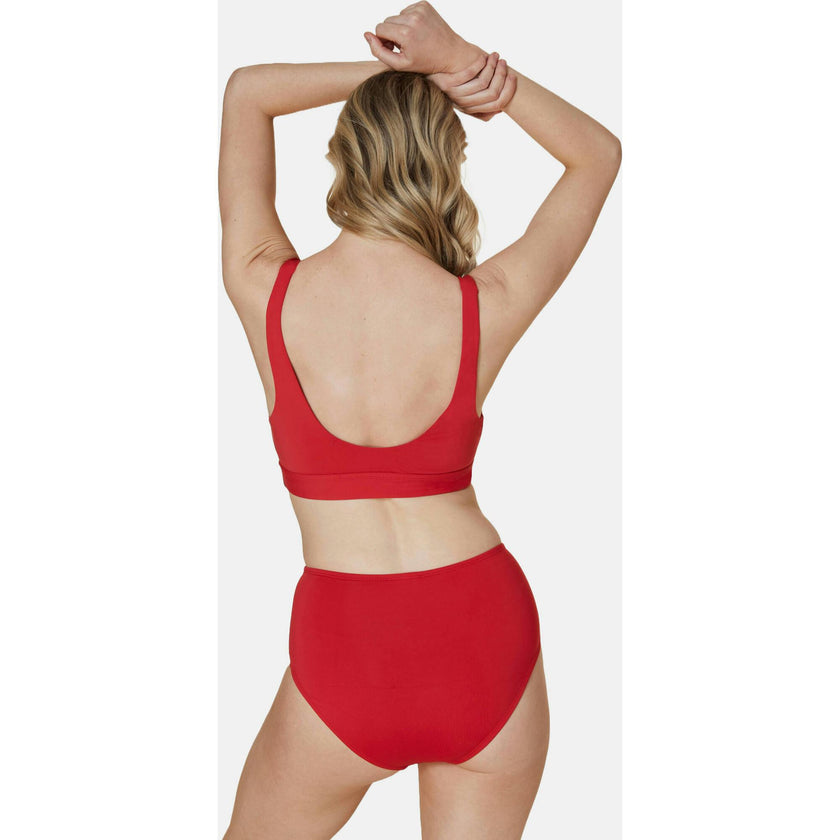 The High Waist Bikini Bottom - Eco Nylon - Cherry Red