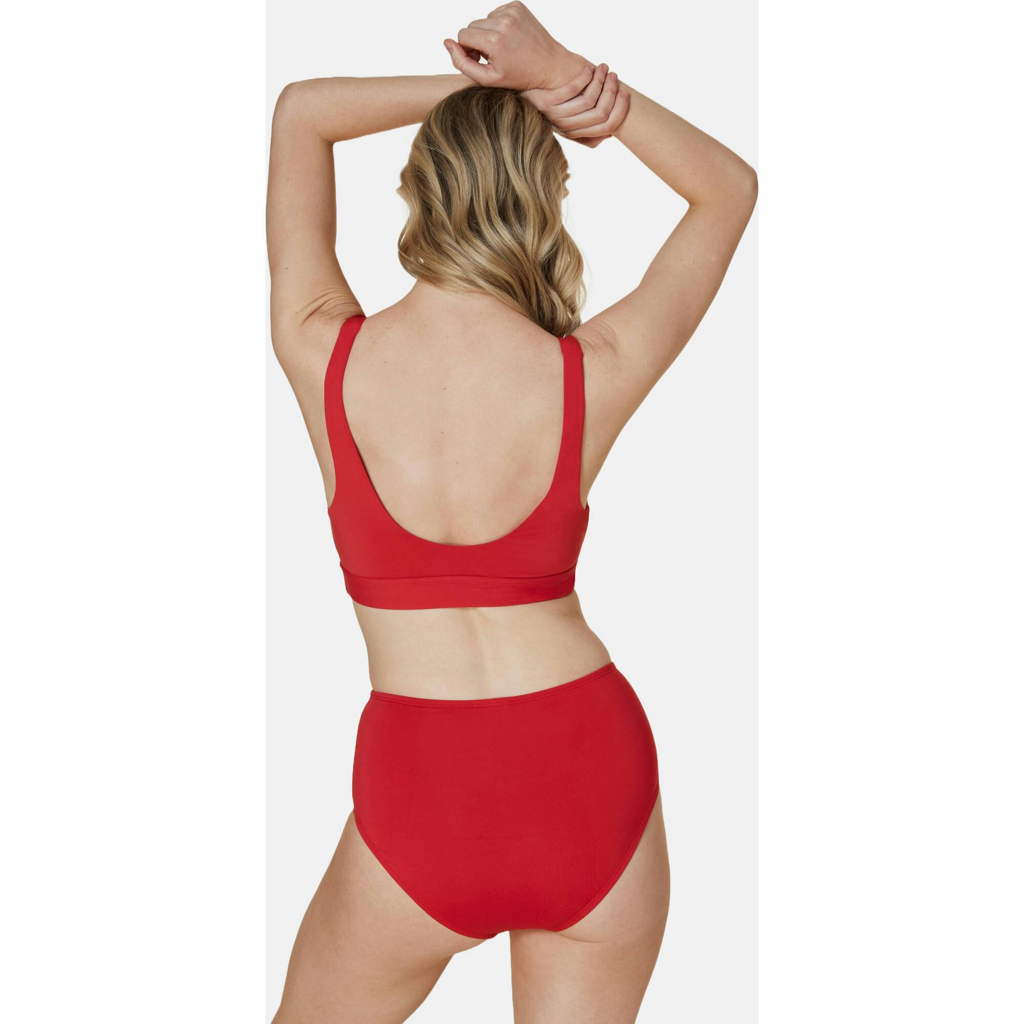 The High Waist Bikini Bottom - Eco Nylon - Cherry Red