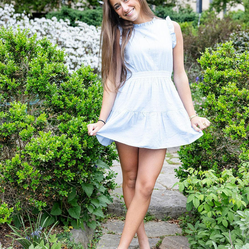 Blue Ruffle Shoulder Sleeveless Dress