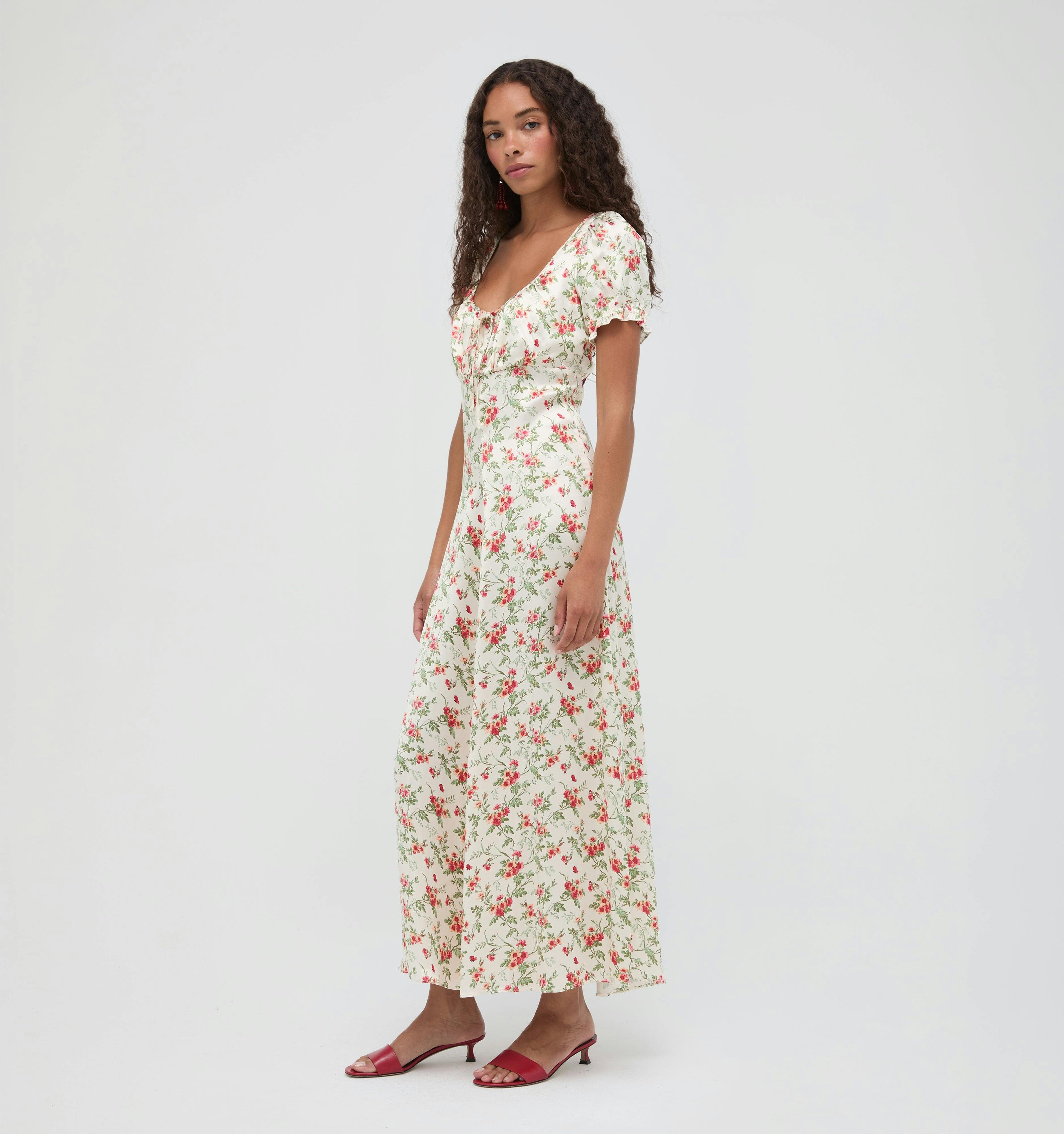 The Maxine Dress - Primrose Bouquet Ivory/Coral