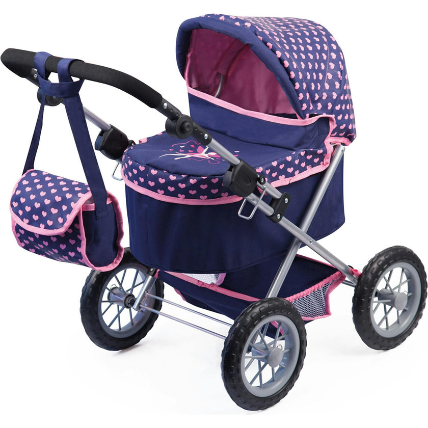 Trendy Pram Stroller for Toy Baby Dolls in Navy/Pink