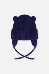Baby Knit Hat With Strings Navy Blue