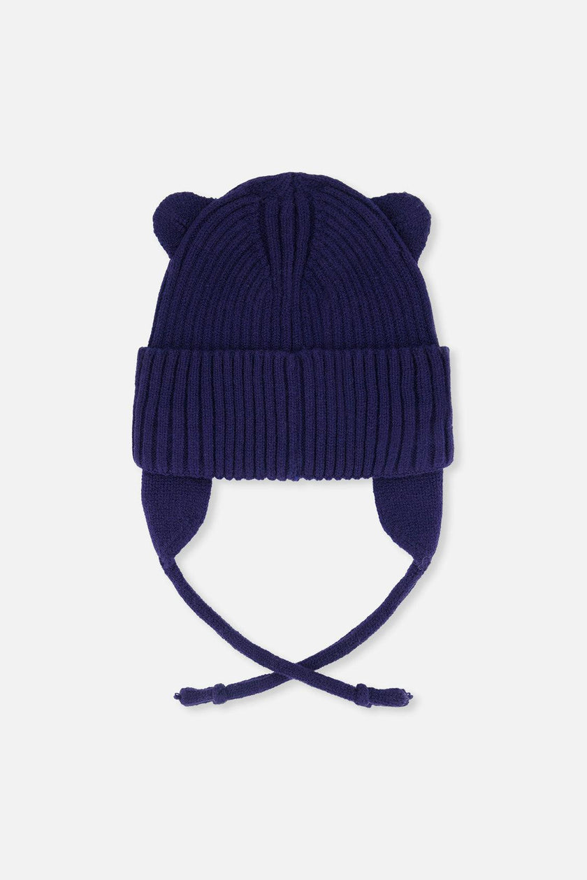Baby Knit Hat With Strings Navy Blue