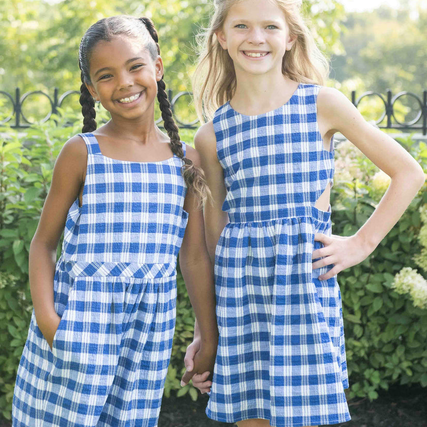 Plaid Seersucker Dress w/ Side Cut-Out