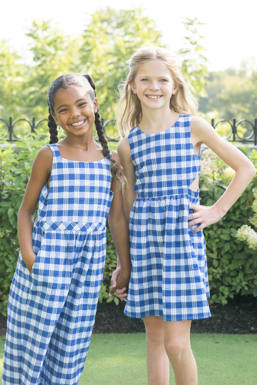 Plaid Seersucker Dress w/ Side Cut-Out
