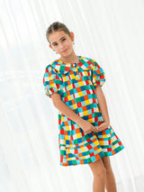 Colorful Checks Puff Dress