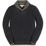 Organic Long Sleeve Shawl Collar Sweater with Intarsia Detail, Grey