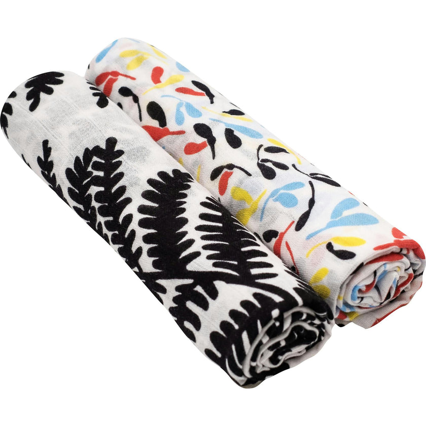 PLANT PRINT 2-PACK MUSLIN SQUARES - for 0 to 4 months & 5+ month old babies