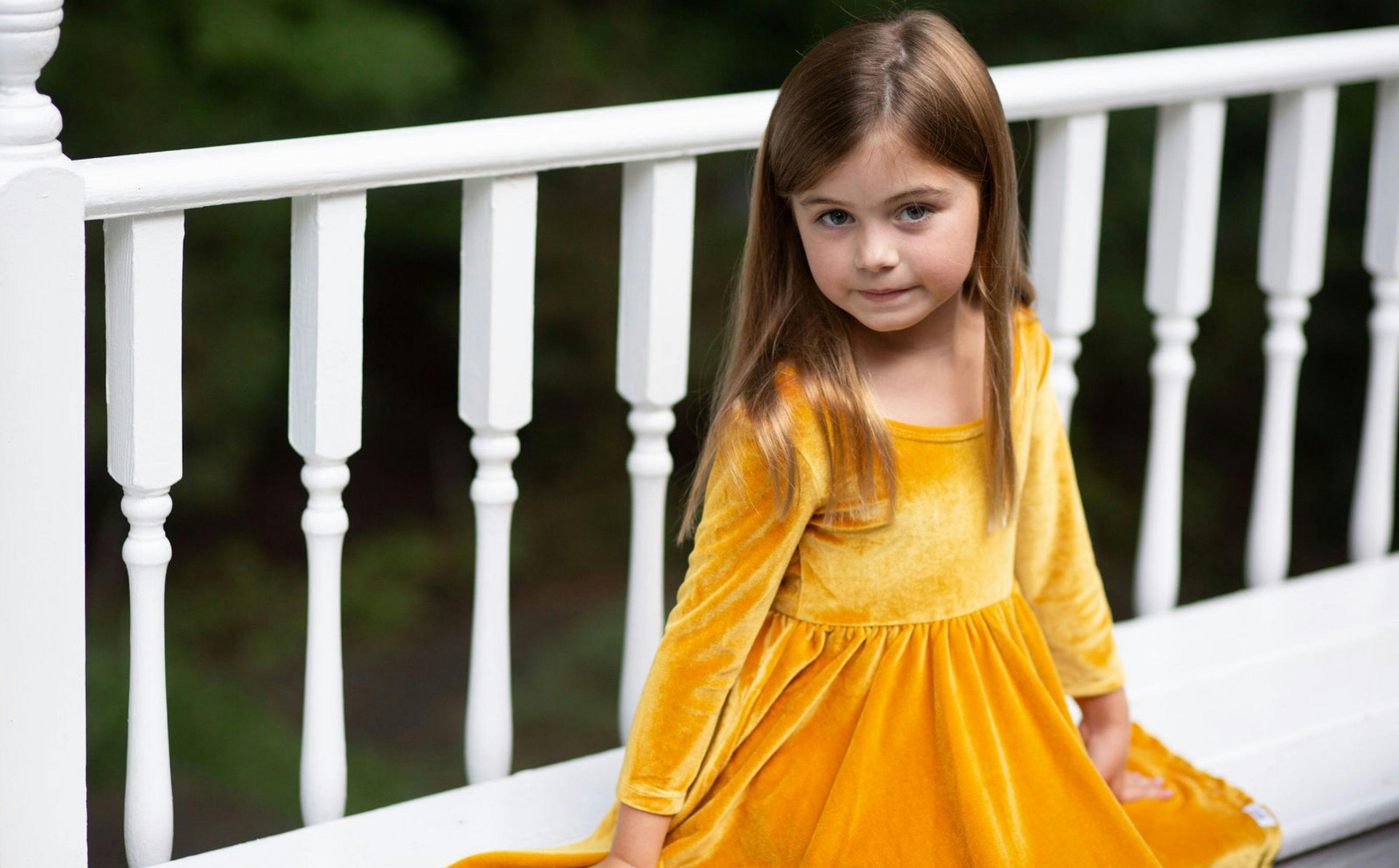 Twirly Dress in Mustard Stretch Velvet FW26