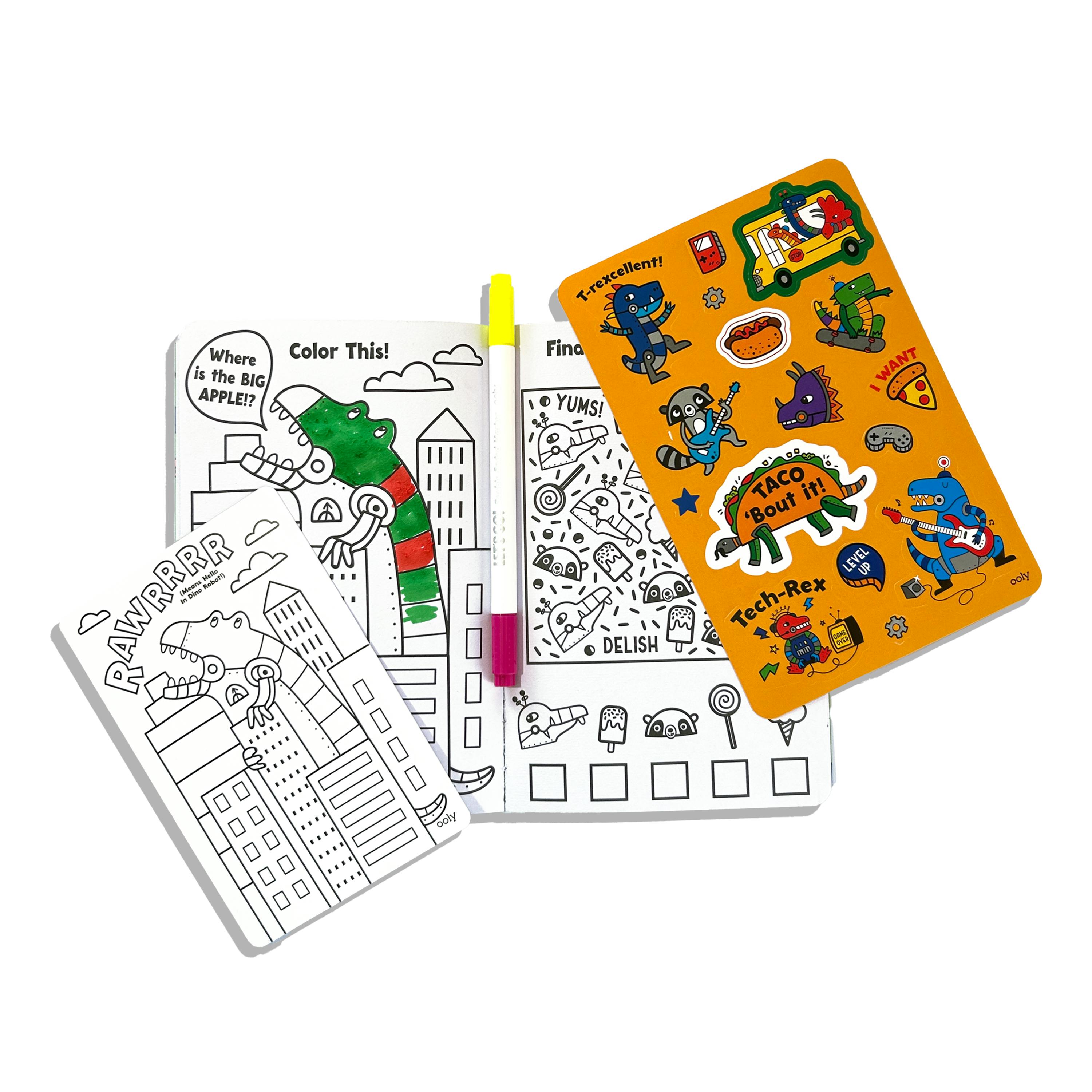 Let's Go! Activity & Coloring Kit - Robo Dinos - Activity Book Markers Postcards Stickers