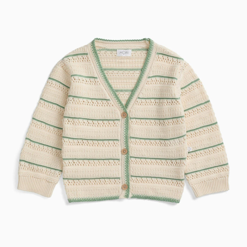 Striped Pointelle Knitted Cardigan