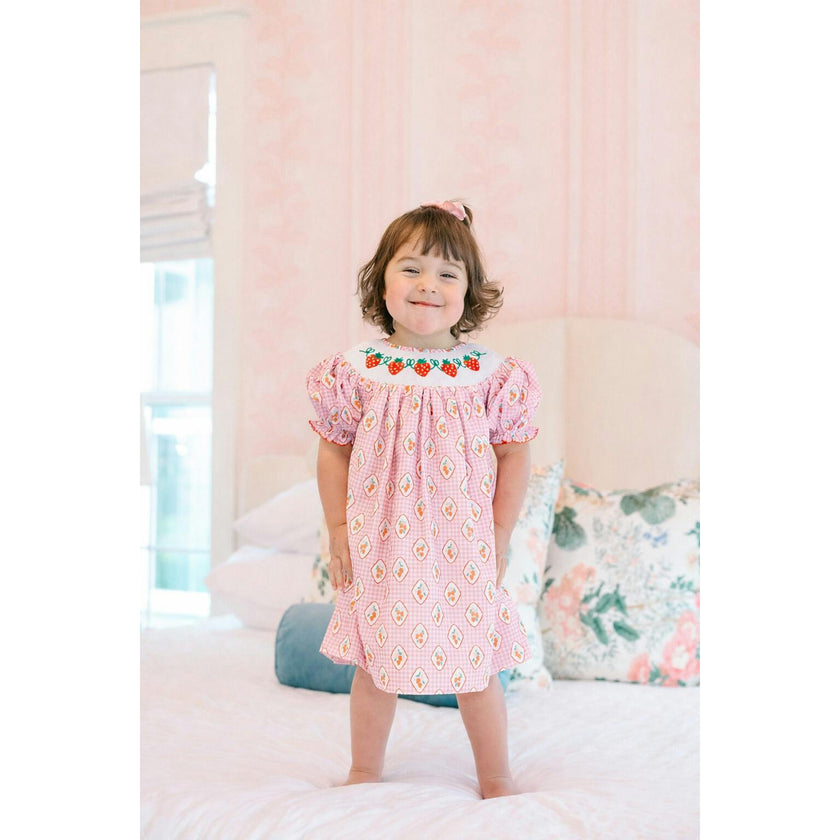 Checkered Strawberry Smocked Dress (FINAL SALE)