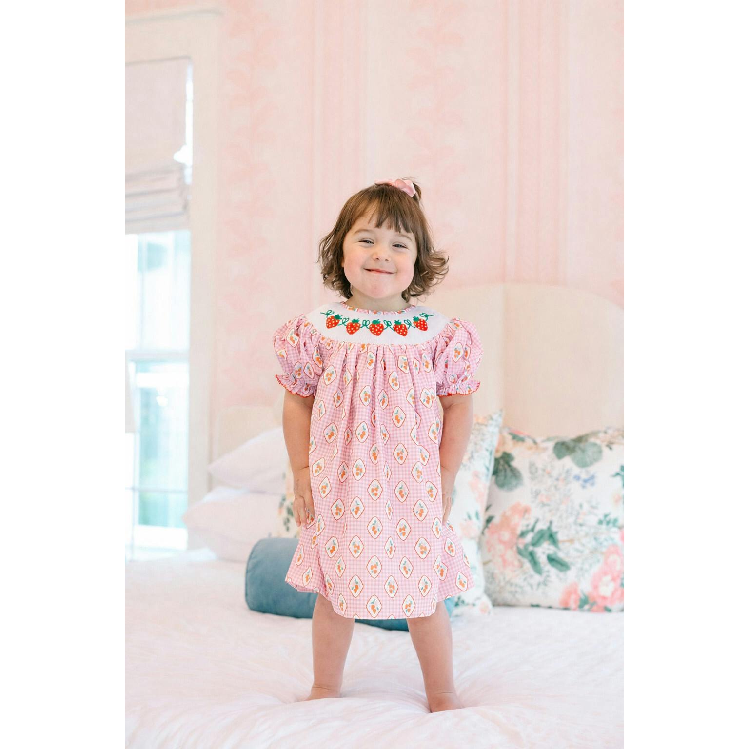 Checkered Strawberry Smocked Dress