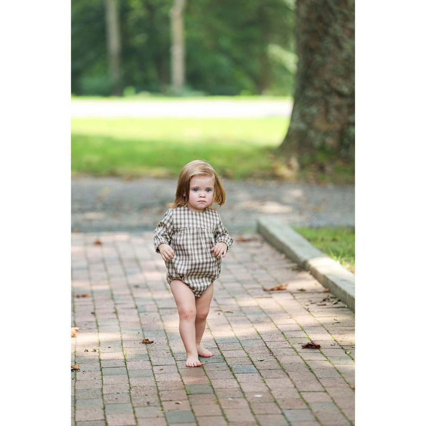 Autumn Plaid Round Neck Long Sleeve Romper