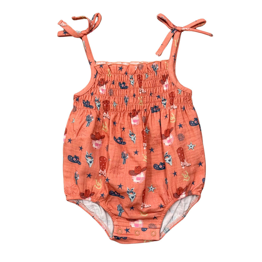 Baby Girl Tie-Smocked Bodysuit in American Cowgirl