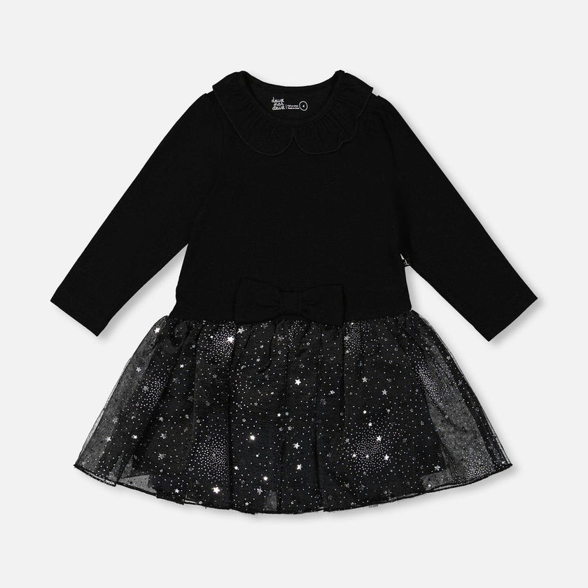 Bi-Material Dress with Glittering Skirt