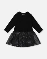 Bi-Material Dress with Glittering Skirt