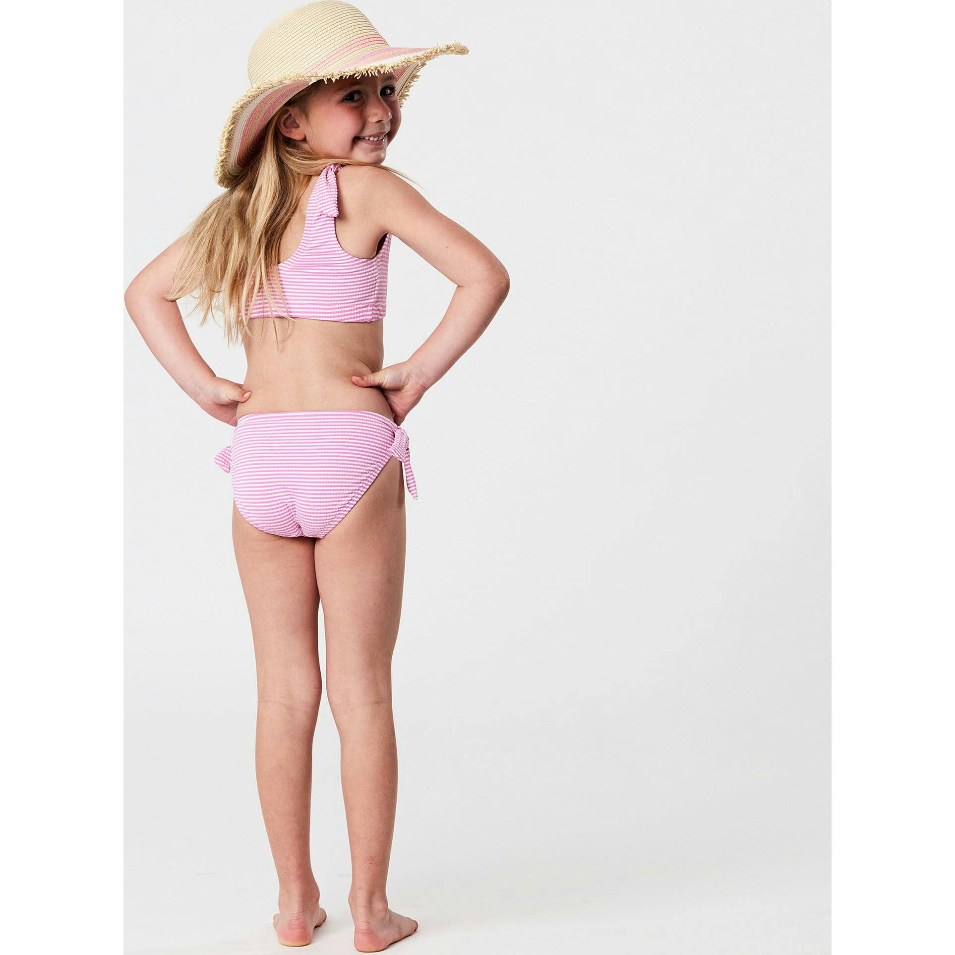 Raspberry Stripe Tie Crop Bikini