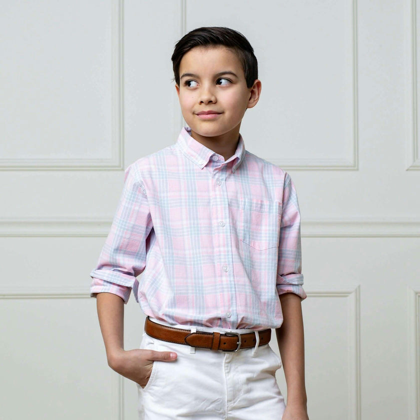 Organic Stretch Poplin Long Sleeve Button Down Shirt, Pink