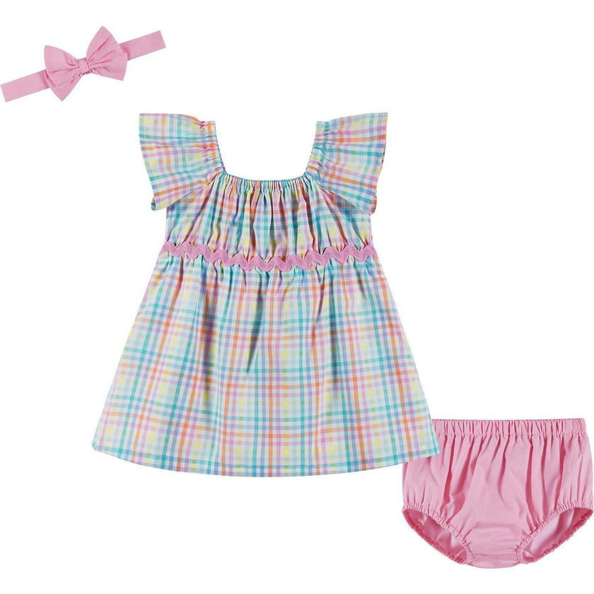 Infant Girls Plaid Dress Set | White Plaid