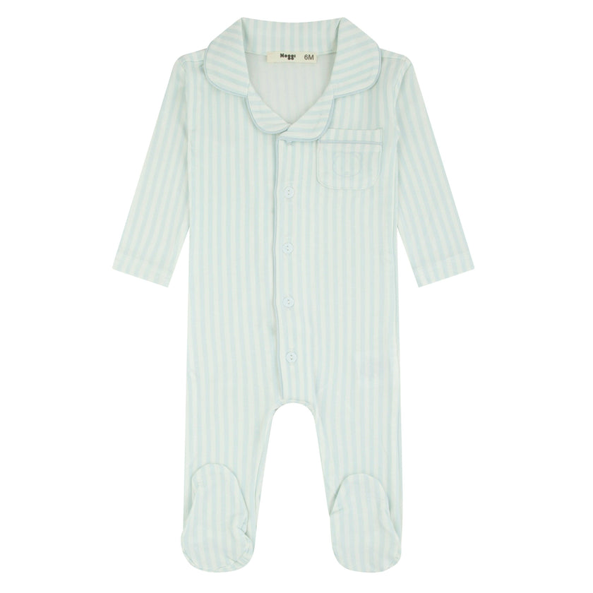 Striped Button Down Footie, Boys
